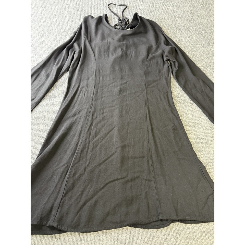 Wet Seal Black Lace Up Back Dress Long Sleeve Rayon Size M